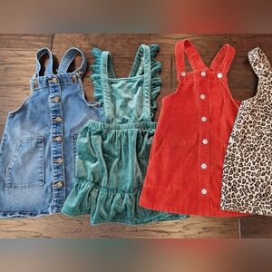 Girls Size 4t Pinafore Jumper Bundle Lot Of 4
